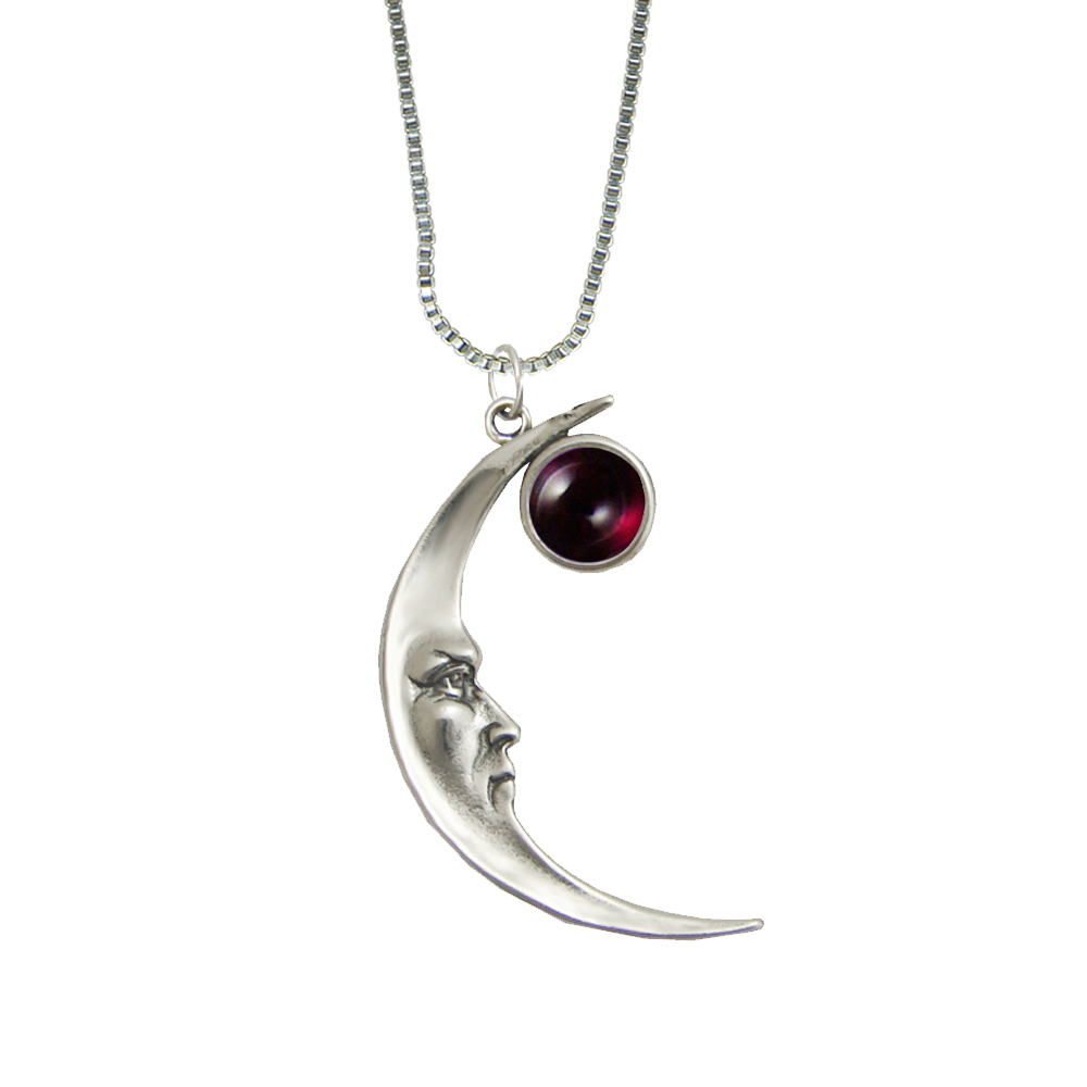 Sterling Silver Mystical Moon Pendant With Garnet